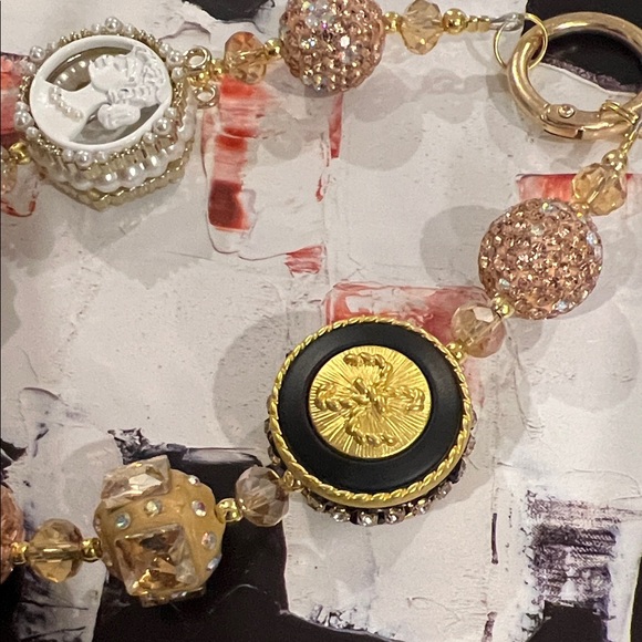 Gold and Black Beaded Keychain bag charm phone charm new - Picture 7 of 9